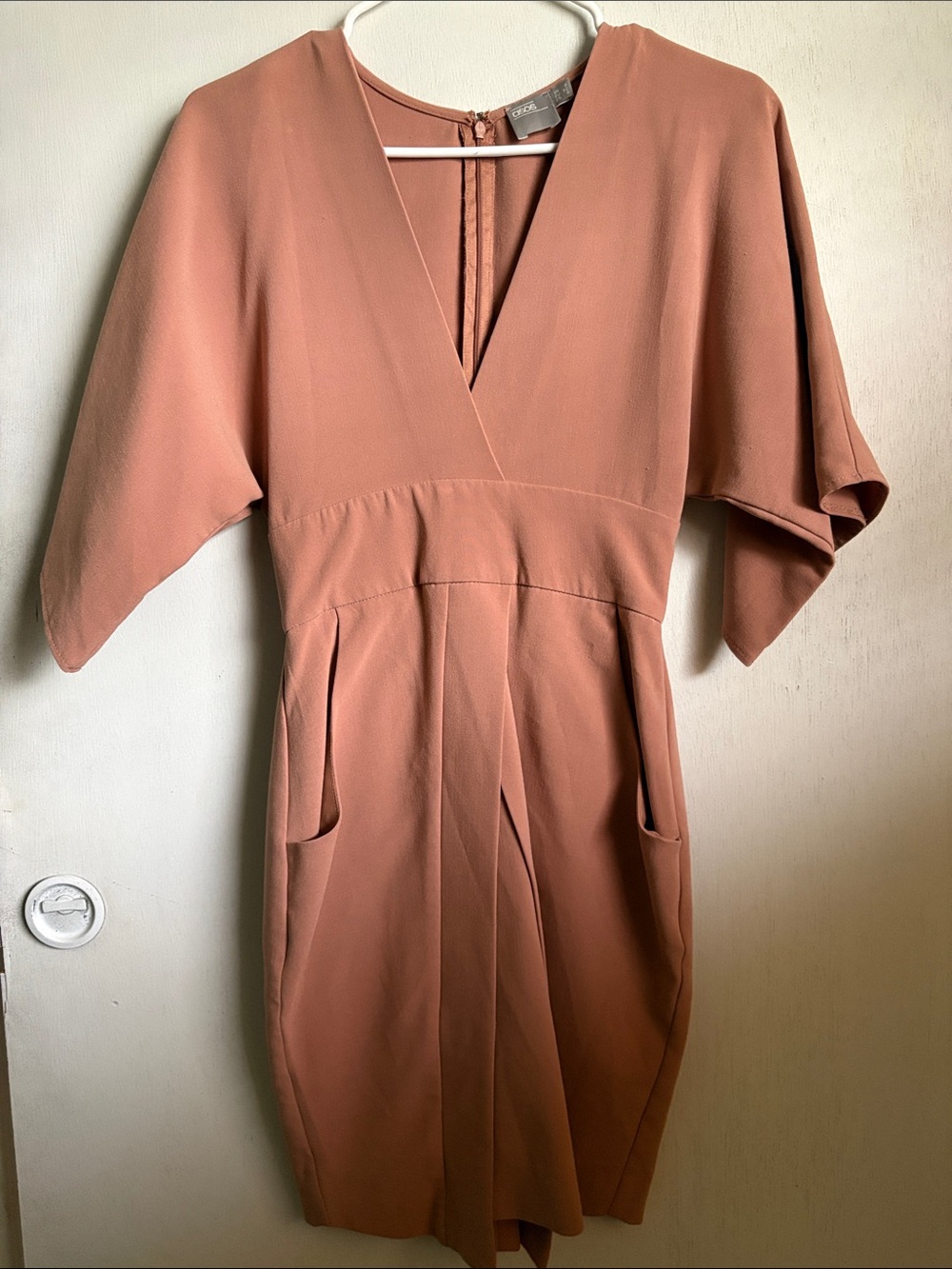 ASOS Dusty Rose Midi Dress with V-Neck and Kimono Sleeves
